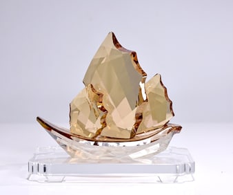 Swarovski Crystal Sailing Junk Boat With Base Golden Shine