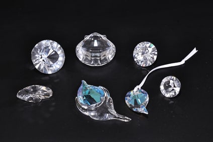 Swarovski Crystal 7 Pieces Diamond, Peacock, Shell Figurines