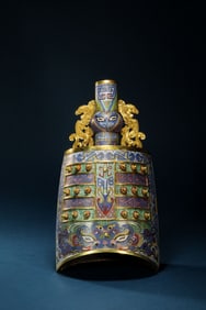 Bronze Cloisonne Carved Beast Face Pattern Double Dragon Ears Bell