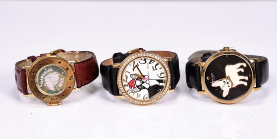 Three Vintage Watches Tasmanian Devil 3D Hologram, Kate Spade, Betsey Johnson