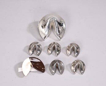Group Of Silver Fortune Cookie Trinket And Card Holder