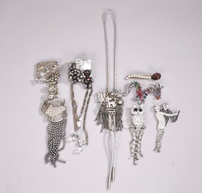 Group Of Handcraft Costume Silver Tone Jewelry