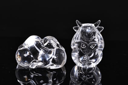 Steuben Glass Puppy Love And Sitting Bull Hand Cooler Paperweight