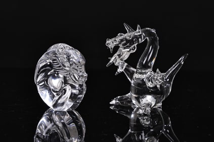 Steuben Glass Dragon With Unbranded Dragon Figurine