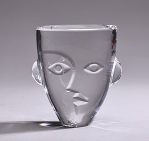 Orrefors Sweden Crystal Face Head Sculpture In Box