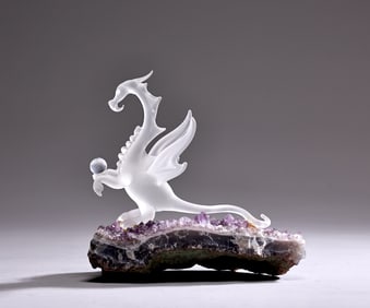 Beautiful Dragon Figurine On Amethyst Gem Stone