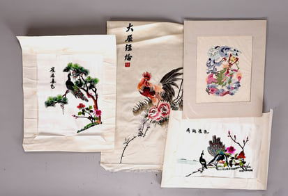 Collection Of Chinese Tradition Silk Fabric And Paper Cut Detail Painting