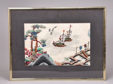 Asian Silk Embroidery Landscape Framed Painting