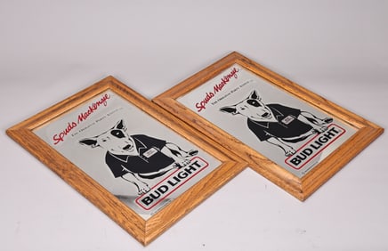 Pair Of 1986 Spuds Mackenzie Bud Light Mirror Sign