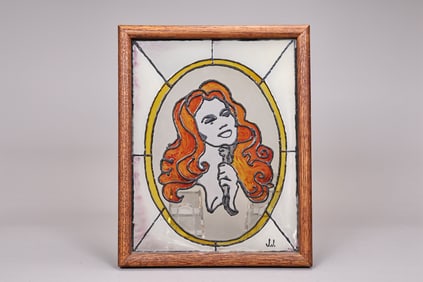 Singer JJ Portriat Stained Glass Panel Framed