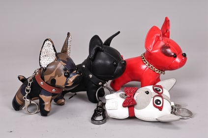 Shining French Bulldog Charm Keychain And Swarovski Leather Charm