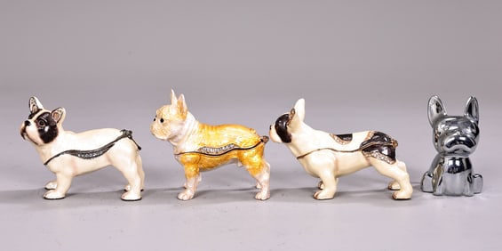 French Bulldog Trinket Box And Chrome Bulldog Figure Ring Holder