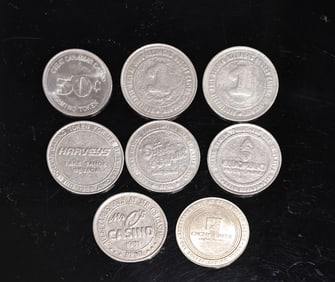 8 Vintage Casino Gaming Tokens
