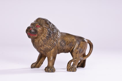 Vintage Cast Iron Lion Bank Figure  AC Williams