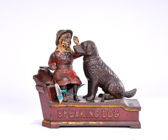 Vintage "Speaking Dog" Iron Mechanical Bank July 1885