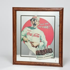 Coca Cola-Get 'em ice Cold Framed Mirror Sign First Seen 1923