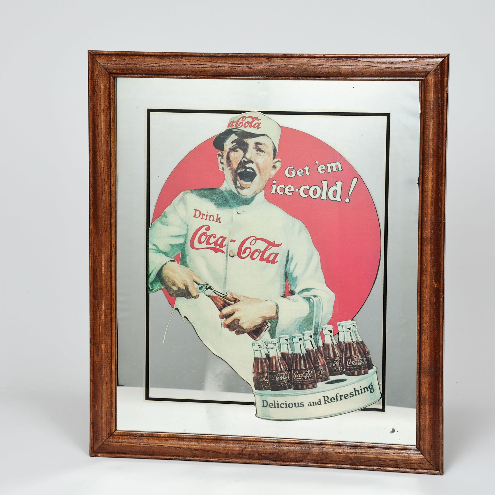 Coca Cola-Get 'em ice Cold Framed Mirror Sign First Seen 1923 (1 of 5)