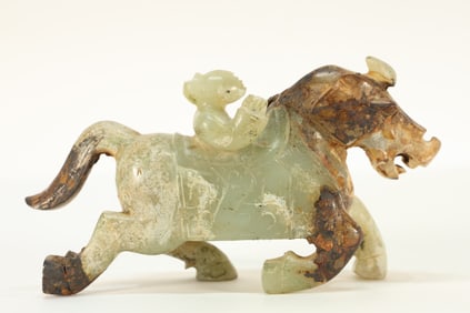 Jade Carved Character and Horse Shape Ornament