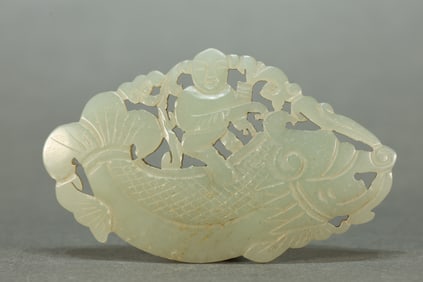 Jade Carved Dragon and Child Pattern Bi