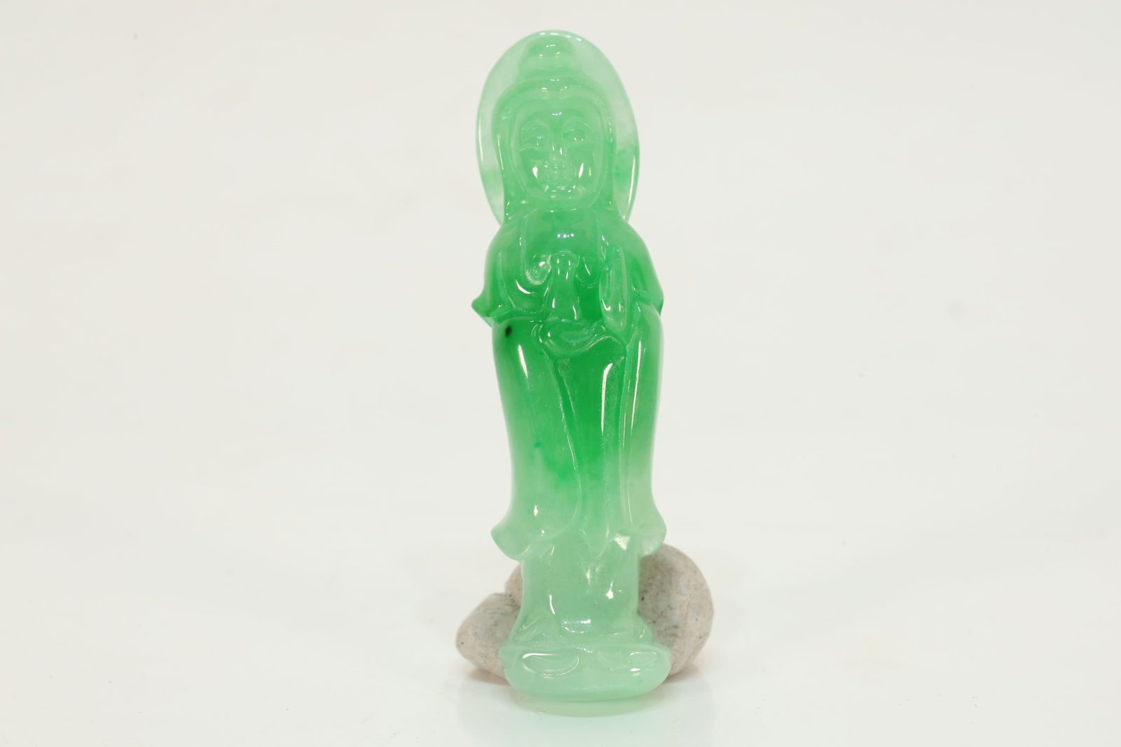 Jadeite Carved GuanYin Shape Bi: Jadeite Carved GuanYin Shape Bi (5.8 x 1 x 1.7cm)