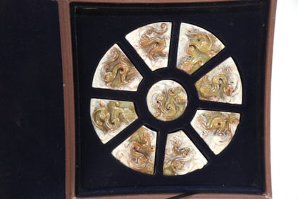 Group of Nine Jade Carved Chi Dragon Bi