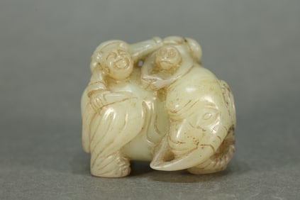Jade Carved Monkey and Elephant Shape Ornament