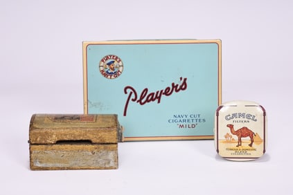 Vintage 2 Cigarette Tin Boxes And Postage Stamp Box