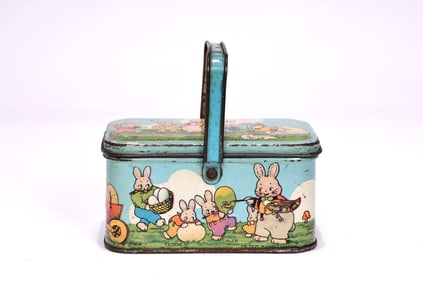 Vintage Peter Rabbit Easter Greeting Tin Basket Candy Box