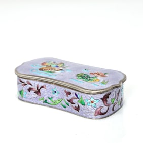 Sterling Silver Cloisonne Inlaid Bird And Lotus Trinket Box