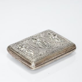 Asian Cigarette Embossed With God Scenes Sterling Silver Box