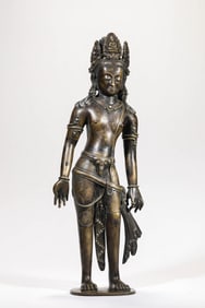 Bronze Inlaid Silver Carved Padmapani Figure