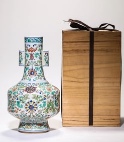 Doucai Flower and Eight Treasure Pattern Porcelain Double Ears Vase