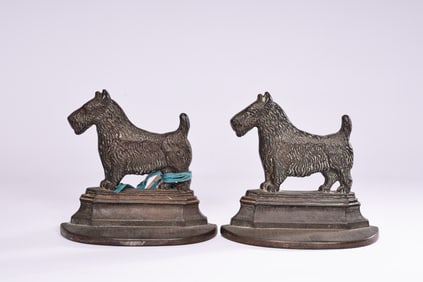 Pair Of Cast Iron Scotty Dog Bookend Door Stop