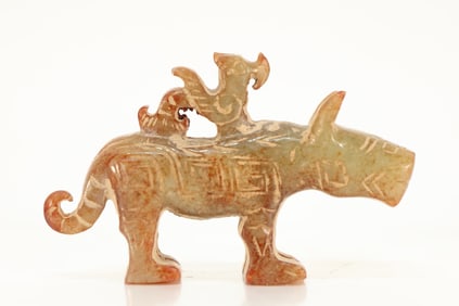 Jade Carved Cloud Pattern Beast Shape Ornament
