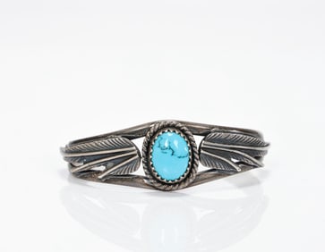 Native American Turquoise Sterling Silver Cuff Bangle