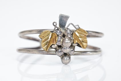 Taxco Sterling Silver Grape Cluster Cuff Bangle