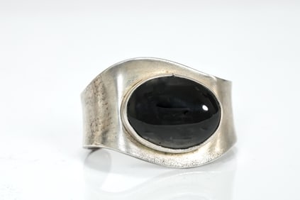 Sterling Silver Black Onyx Cuff Bangle