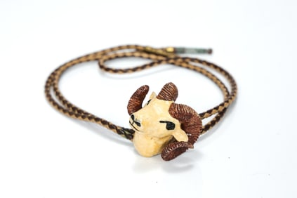 Moose Figure Pass Alaska Leather Bolo Tie