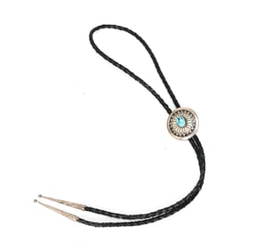 Native American Sterling Silver Turquoise Bolo Tie