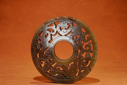 Jade Carved Chi Dragon Pattern Bi