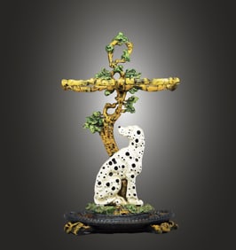 Vintage Cast Iron Painted Dog Dalmatian Umbrella Stand
