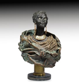 A Beautiful African Lady Bust Bronze Sculpture Signed Konig1990 3/8