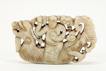 Jade Carved Dragon and Child Pattern Bi