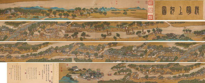Chinese Drawing Landscape and Character Story Hand Scroll,Qiu Ying Mark