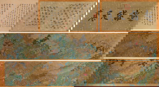 Chinese Drawing Landscape and Character Story Hand Scroll,Qiu Ying Mark