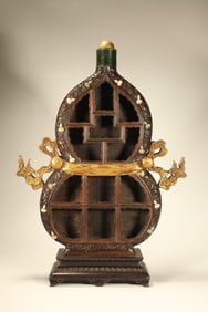 Huanghuali Inlaid Jade Carved Flower Pattern Gourd Shape Treasure Shelf