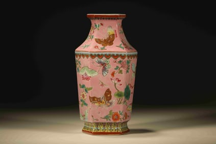 Famille Rose Flower with Butterfly Pattern Porcelain Vase