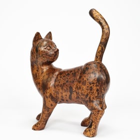 Vintage Folk Art Carved Wood Cat Sculpture