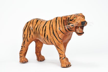 Leather Wrapped Tiger Figure Sculpture