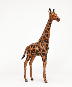 Leather Wrapped Giraffe African Figure Sculpture